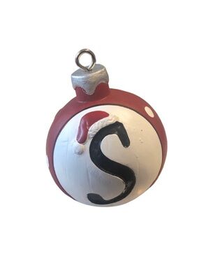 Monogram Christmas Ornament Décor “S” Red & White Polka Dot with Santa Hat